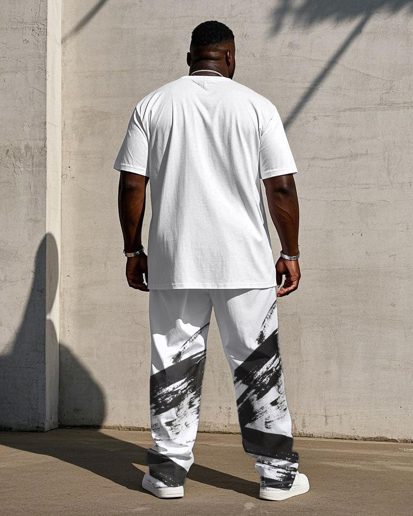 Men's Plus Size Street Fashion Brush Hand-painted Chest King Printed Short-sleeved T-shirt Trousers Suit