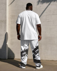 Men's Plus Size Street Fashion Brush Hand-painted Chest King Printed Short-sleeved T-shirt Trousers Suit