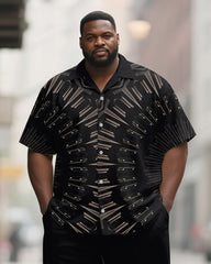 Men's Plus Size Black Half Circle Geometric Print Short Sleeve Shirt Trousers Suit