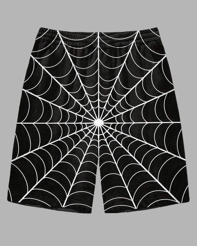 Men's Big Size Street Style Simple Spider Web Printed Outdoor Casual Shorts