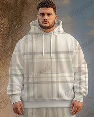 Men's Street Fashion Versatile Classic Apricot Plaid Print Plus Size Hoodie Suit