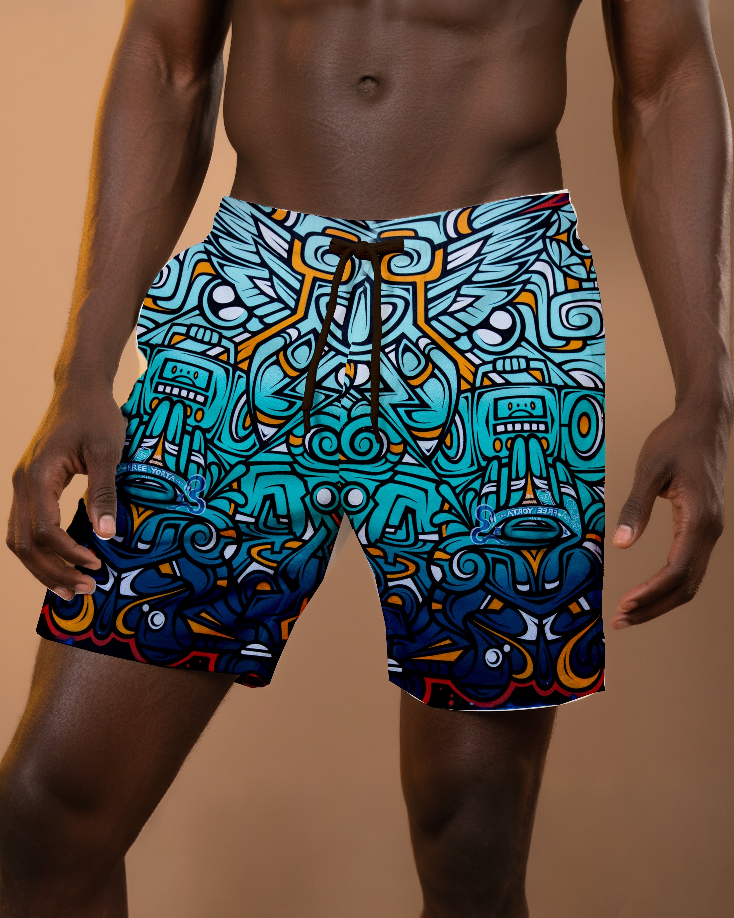 Big & Tall Men's Daily Leisure Hawaii. Gradient African Vintage Totem Print Casual Shorts