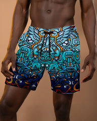 Big & Tall Men's Daily Leisure Hawaii. Gradient African Vintage Totem Print Casual Shorts