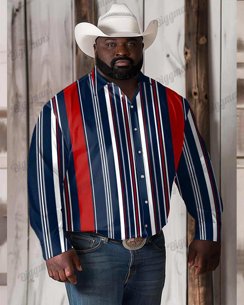 Men's Big & Tall Western Long Sleeve Shirt with Vintage Sapphire Stripe