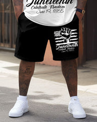 Men's Plus Size Juneteenth Freedom Since 1865 Printed T-shirt Shorts Suit