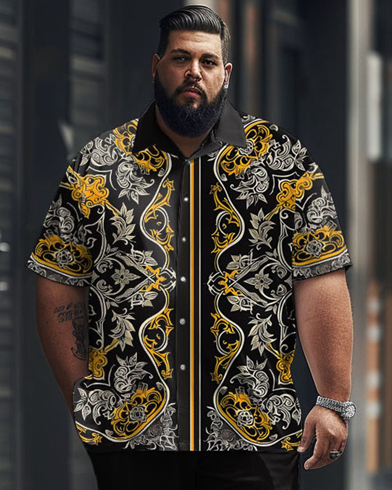 Men's Plus Size Business Simple Geometric Yellow Short Sleeve Shirt Trousers Suit