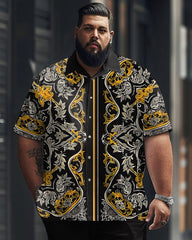 Men's Plus Size Business Simple Geometric Yellow Short Sleeve Shirt Trousers Suit