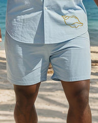 Big & Tall Men's Hawaii Vacation Blue Graffiti Print Pocket Shirt Shorts Suit