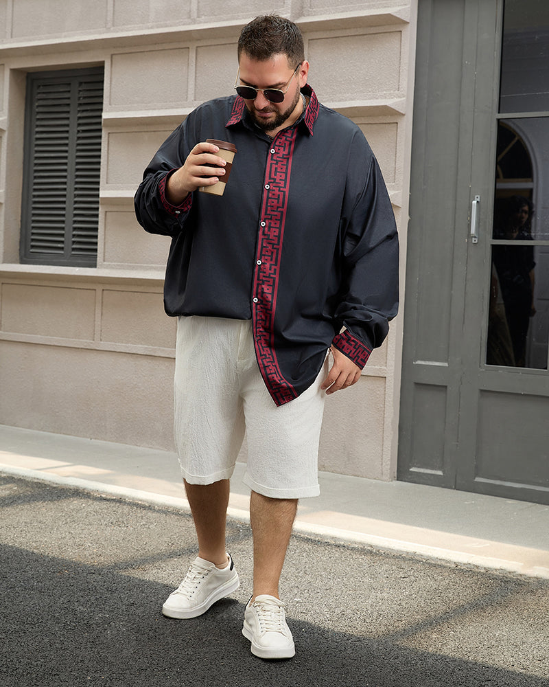 Men's Plus Size Simple Contrast Long Sleeve Lapel Shirt