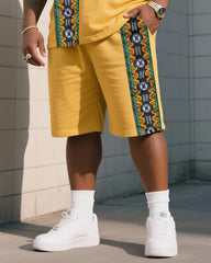 Men's Plus Size Creative Stripe Print T-Shirt Shorts Suit