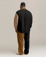 Men's Plus Size Totem Color Block Contrast Long Sleeve Shirt Trousers Suit