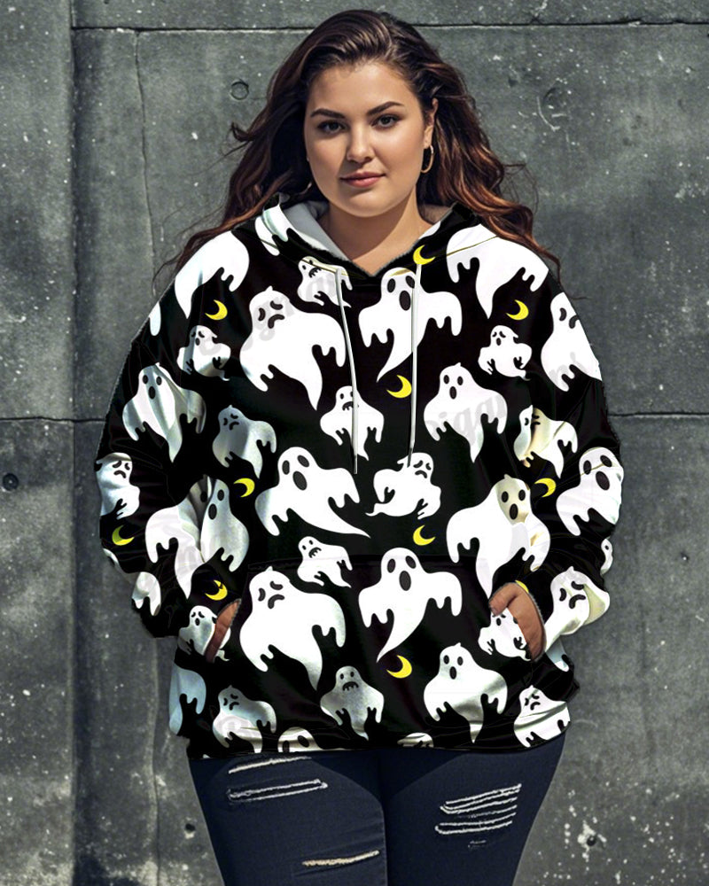 Halloween Cute Ghost Print Big and Tall Women's Hoodie