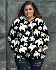 Halloween Cute Ghost Print Big and Tall Women's Hoodie