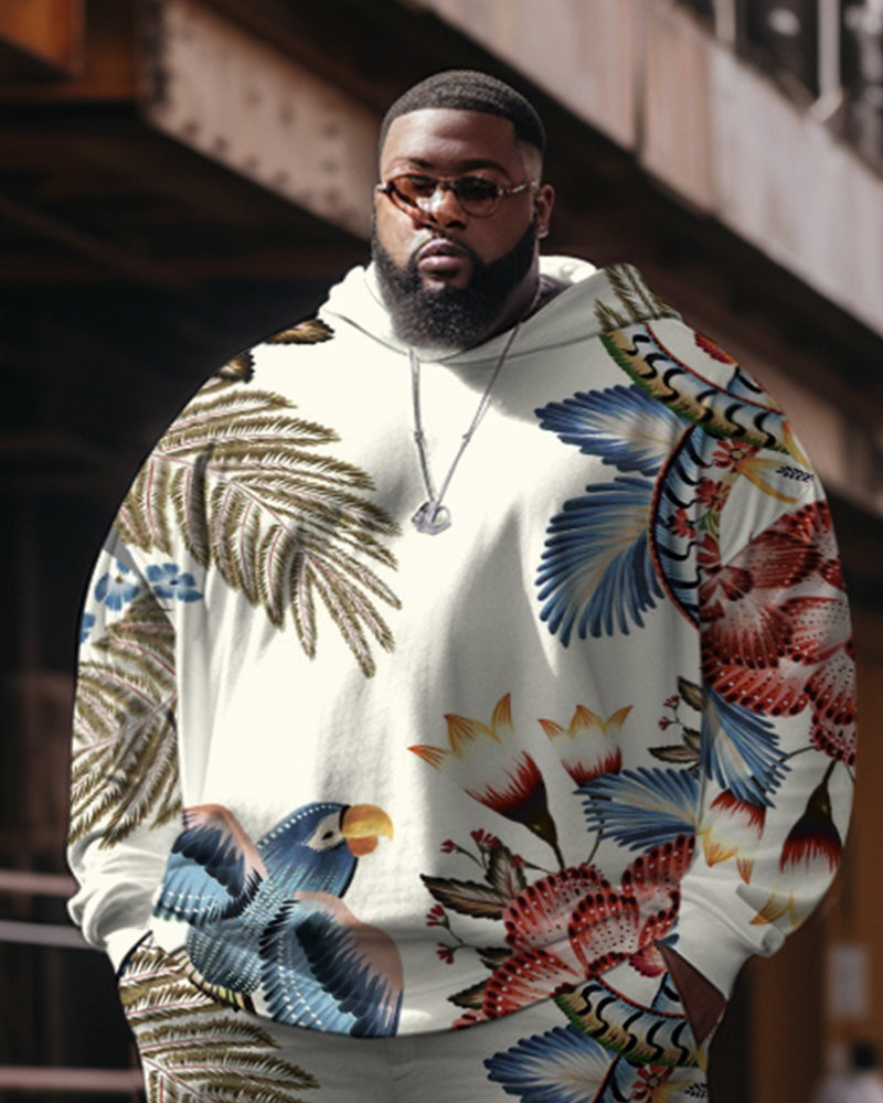Men's Plus Size Casual Hip Hop Magpie Floral Hoodie Two-Piece Set