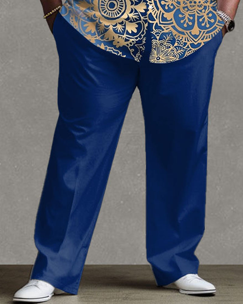 Men's Big and Tall Bronzing Print Long Sleeve Shirt and Pants Outfit