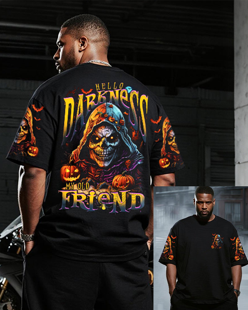 Big & Tall Men's HELLO DARKNESS MY OLD FRIEND HALLOWEEN ALL OVER Printed T-shirt Long Pants Set