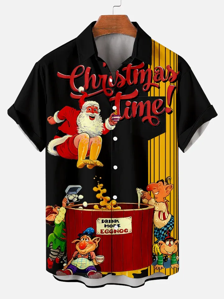 Men's Christmas Play Santa Plus Size Christmas Style Short Sleeve Shirt