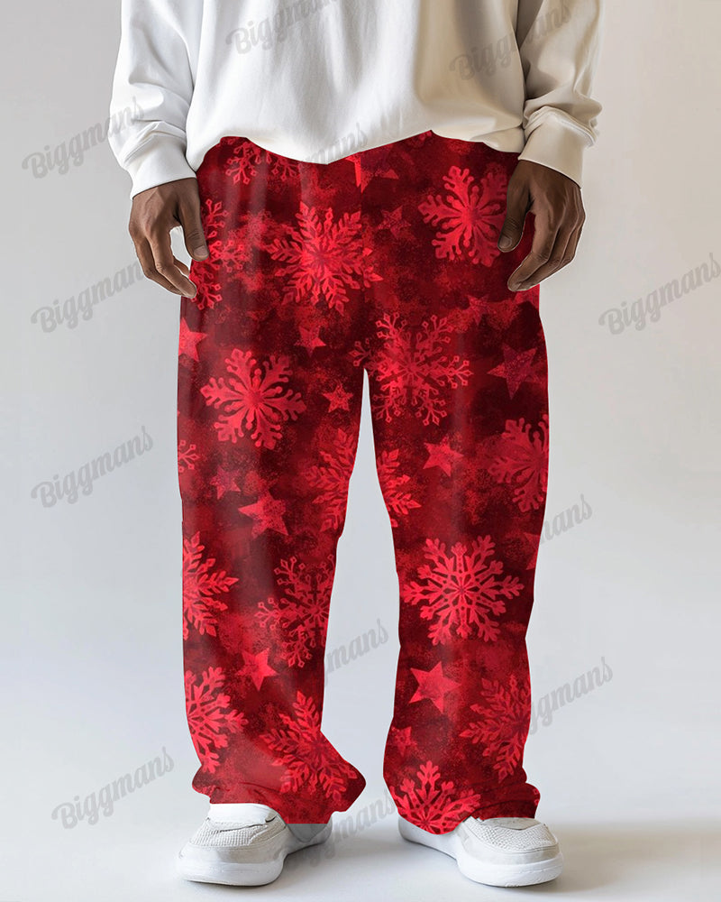Christmas Snowflake Red Men's Loose Plus Size Straight Pants