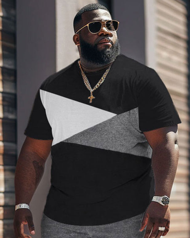 Street Casual Simple Black And White Gray Color Block Printing Large Men's Set