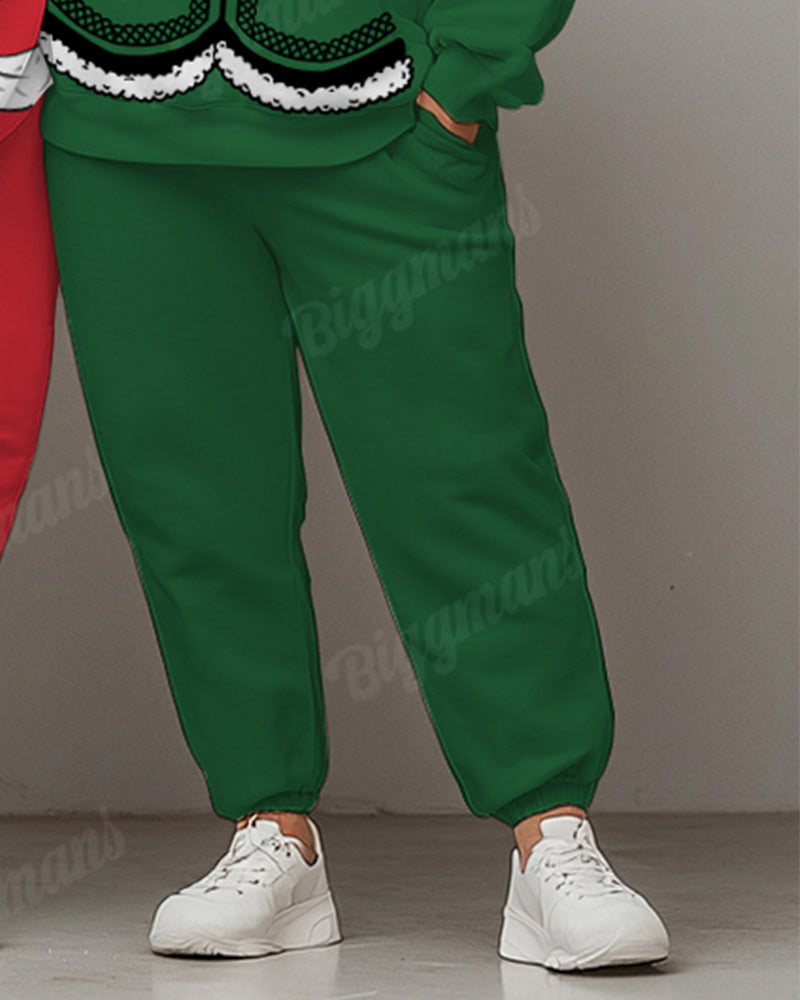 Couple Big and Tall Christmas Santa Elfie Cosplay Sweatshirt 2-Piece Set