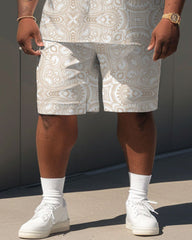 Men's Plus Size Daily Casual Simple Retro Print Shirt Shorts Suit