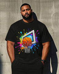Big Men's Casual Colorful Ink Splash Basketball Printed Short Sleeve T-shirt Pants Set