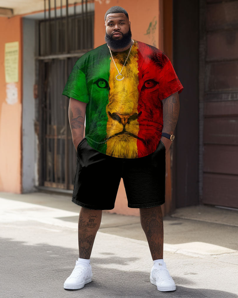 Street Red Green Yellow Block Lion Print Large Men's Suit