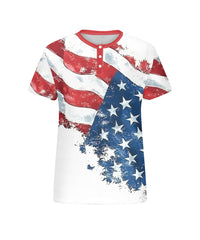 Men's Plus Size Independence Day American Flag Print Henley Collar Button Short Sleeve Tee