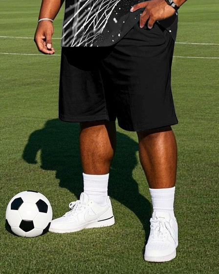 Big Men's Fashion Score! Football In The Net Printed Round Neck Casual Vest and Shorts Set