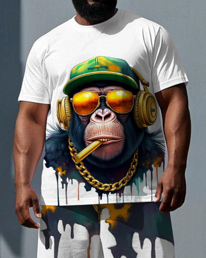 Big & Tall Men's Smoking Cool Gorillas Printed Casual Short Sleeve T-shirt and Short Set