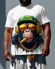 Big & Tall Men's Smoking Cool Gorillas Printed Casual Short Sleeve T-shirt and Short Set
