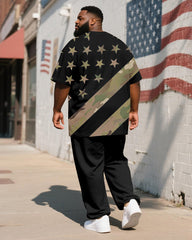 Men's Plus Size Independence Day Camouflage Colorblock Striped Star Print T-Shirt Trousers Suit