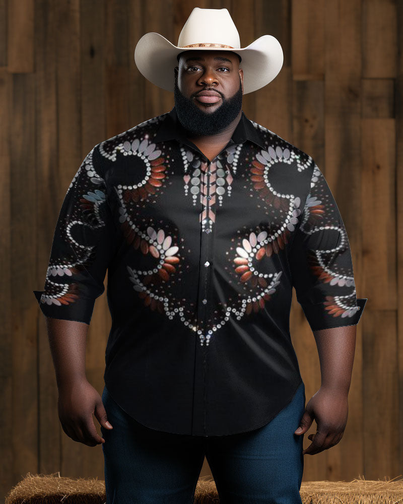 Big Men Western Crowboy Button Down Long Sleeve Shirt