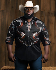 Big Men Western Crowboy Button Down Long Sleeve Shirt