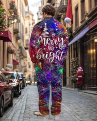 Men's Big & Tall Christmas Neon Element Letter Print Long Sleeve Shirt Trousers Set