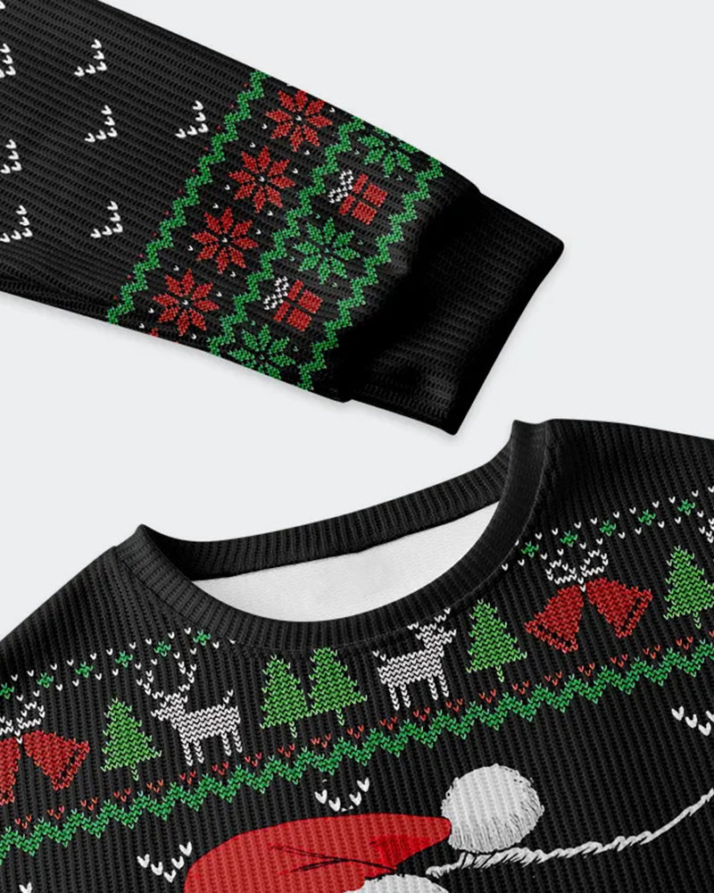 Big & Tall Men's Christmas Black Cat Graffiti Print Crewneck Ugly Sweater