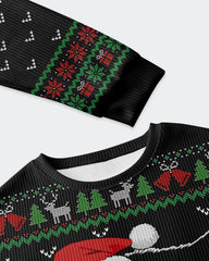 Big & Tall Men's Christmas Black Cat Graffiti Print Crewneck Ugly Sweater