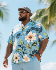 Big & Tall Men's Holiday Style Summer Color Matching Luxury Floral Printed Short Sleeve Shirt Trousers Cotton Linen Suit