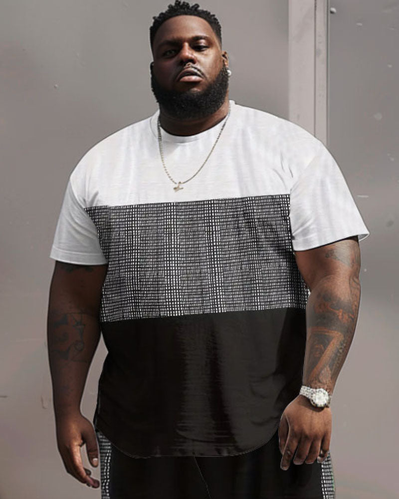 Men's Plus Size Casual Simple Plaid Patchwork Printed T-Shirt Shorts Set