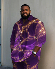 Men's Big and Tall Romantic Shining Stripes Printed Dating Long Sleeve Shirt Pants 2-Piece Set
