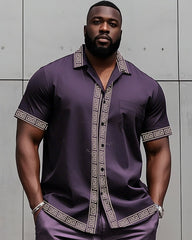 Big Man's Retro Daily Casual Edge Color Block Printing Short Sleeve Shirt Shorts Suit