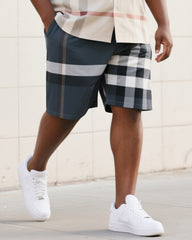 Big & Tall Men's Street Fashion Daily Casual Gradient Card Fuzzy Window Plaid Shirt Shorts Suit