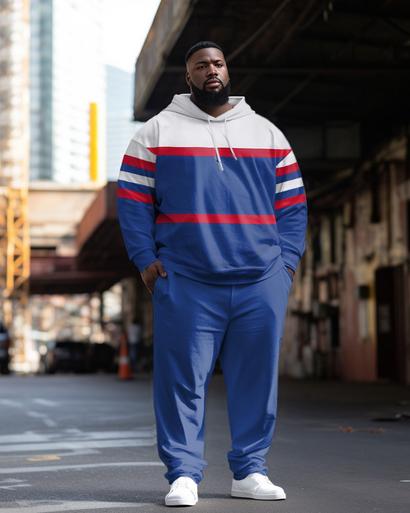 Big Guys Casual Color Block Striped Long Sleeve Hoodie Sports Two Piece Set