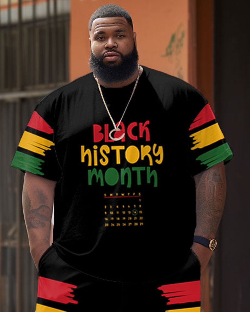 Men's Plus Size Juneteenth Black History Month Date Printed T-Shirt Shorts Suit