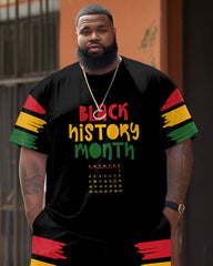 Men's Plus Size Juneteenth Black History Month Date Printed T-Shirt Shorts Suit
