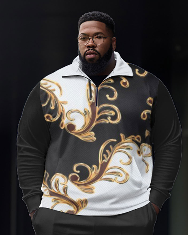 Men's Big & Tall Wavy Jacquard Graphic Zip Shirt and Pants Two-Piece Set
