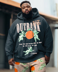 Men's Big & Tall Hip Hop Orange Angel Outrank Graffiti Hoodie Shorts Two Piece Set