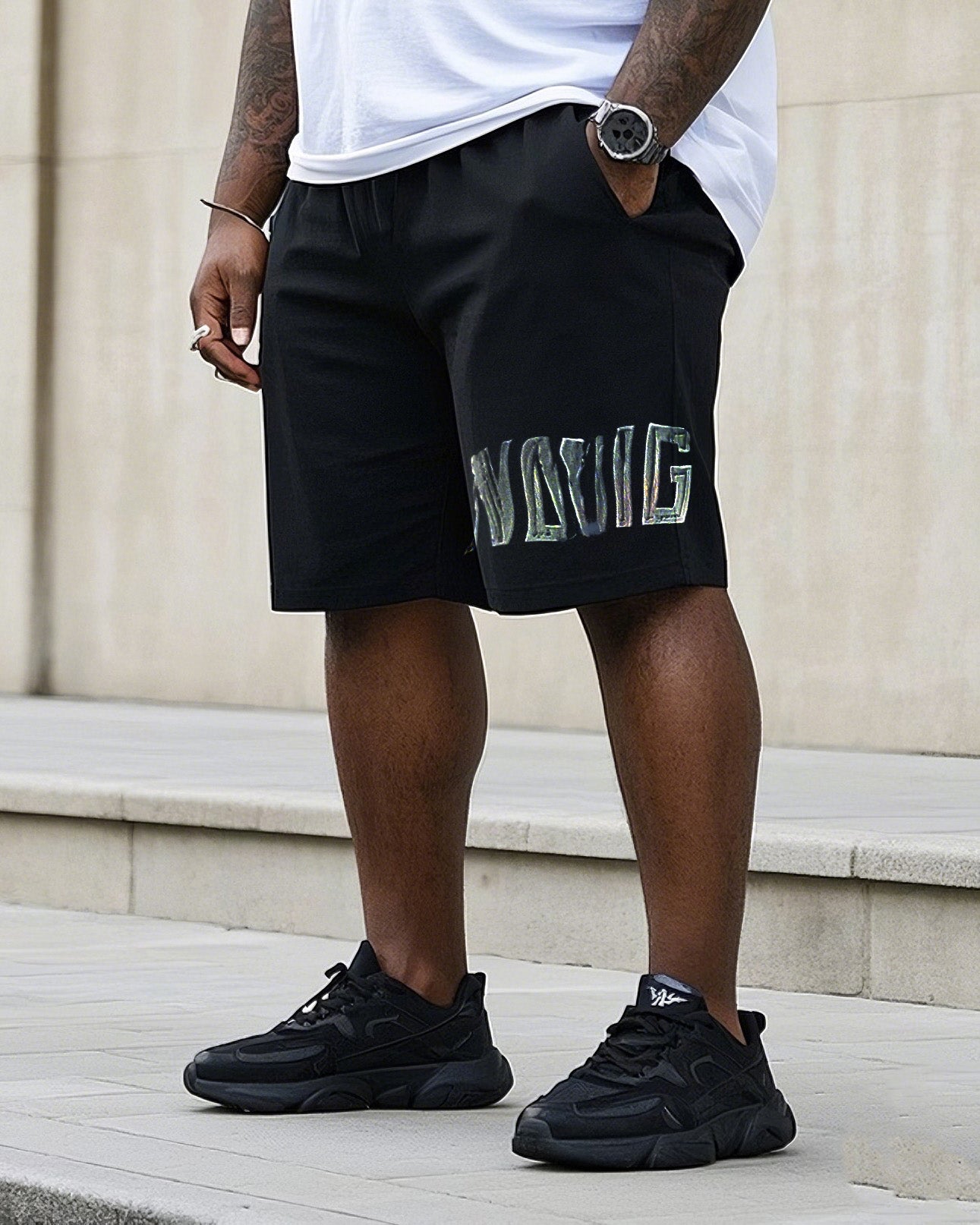Big Man Street Fashion Handmade Original Graffiti Short Sleeve T-Shirt Shorts Suit