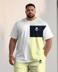 Big & Tall Men White & Goose & Black Chest Small Label Printed Crewneck Short Sleeve T-shirt Shorts Suit