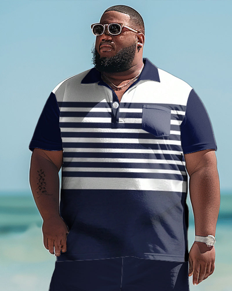 Men's Big & Tall Versatile Simple Colorblock Polo Shirt Shorts Set